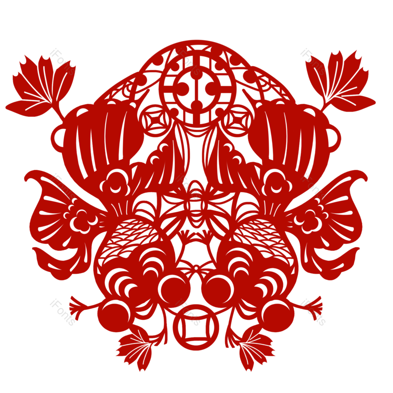 窗花图片,剪纸元素,莲花PNG,新年免抠素材